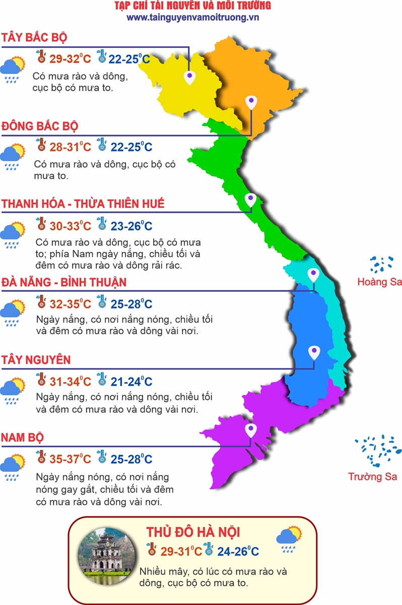 Thời tiết ngày 12/5: Nhiều khu vực trong cả nước có mưa dông