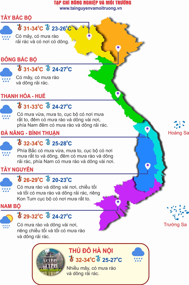 Thời tiết ngày 13/6: Bão số 1 gây mưa rất to khu vực Trung Bộ