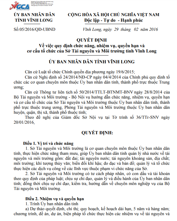 Sở Tài nguyên và Môi trường Vĩnh Long