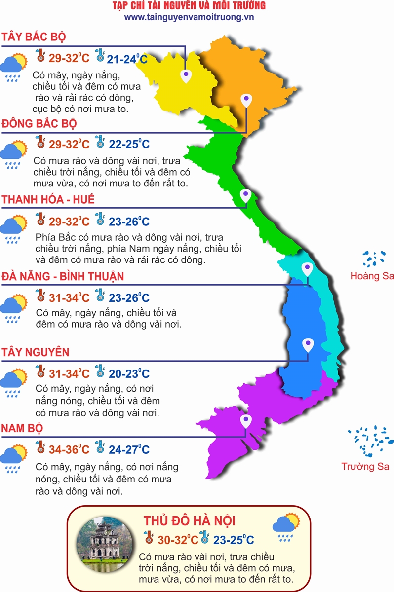 Thời tiết ngày 27/4: Đón không khí lạnh, Bắc Bộ và Bắc Trung Bộ trời mát, chiều tối mưa dông