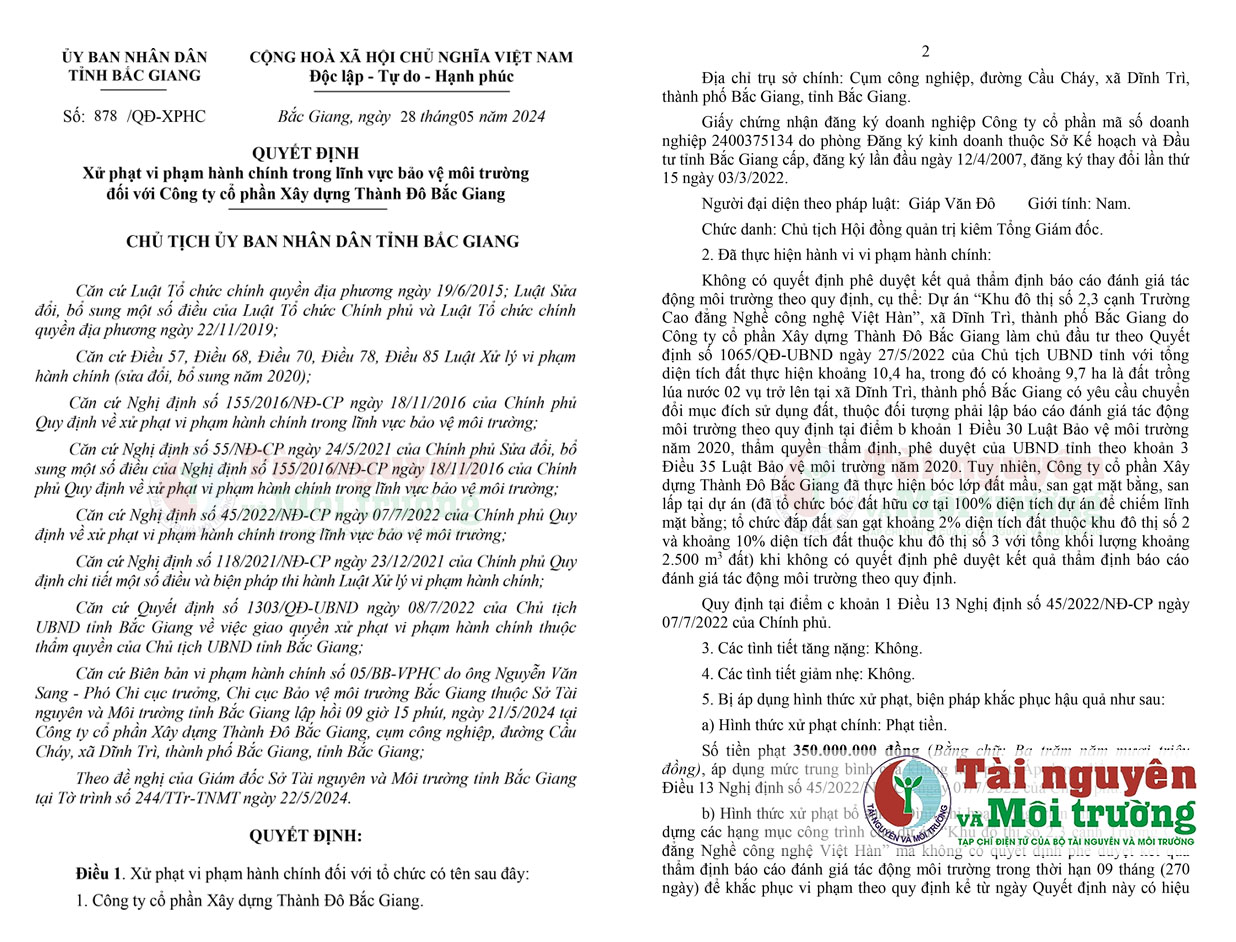 Vi phạm về môi trường, Công ty Xây dựng Thành Đô bị xử phạt và đình chỉ thi công dự án