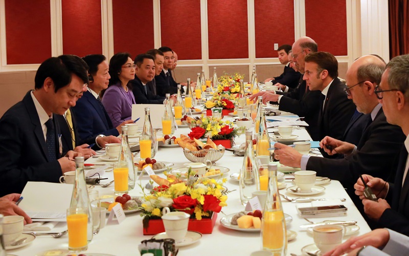 Tổng thống Pháp Emmanuel Macron làm việc với Phó Thủ tướng Trần Hồng Hà về lĩnh vực chuyển đổi năng lượng